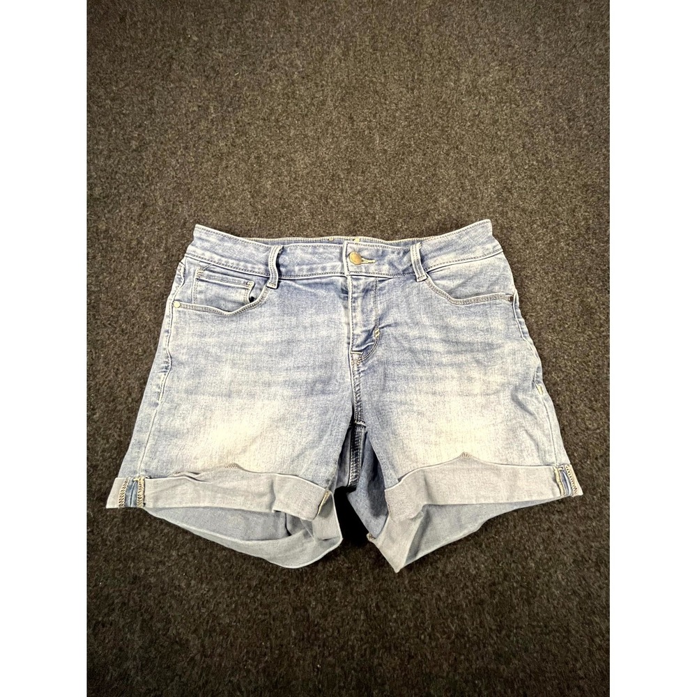 Apt 9 Shorts Womens 8 Blue Whisker Denim Stretch Cuffed Hem Mid Rise Light Wash